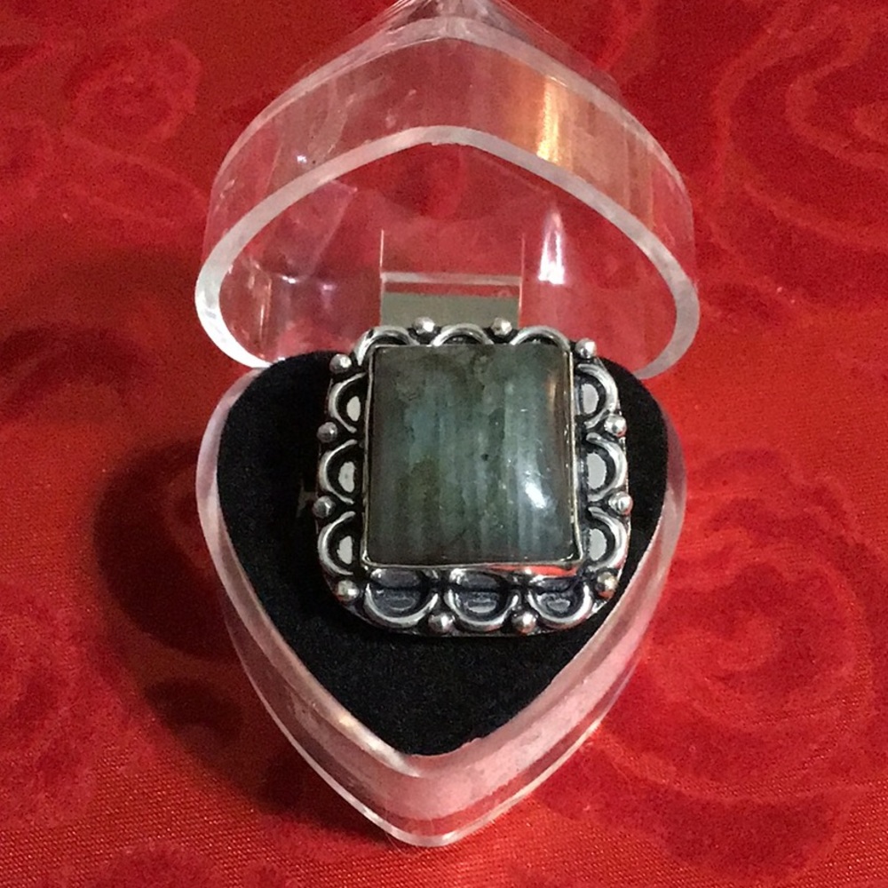 RARE💛LABRADORITE💛2 MM Band💛925 Silver Stamped Ring💛Sz 6💛Handcrafted